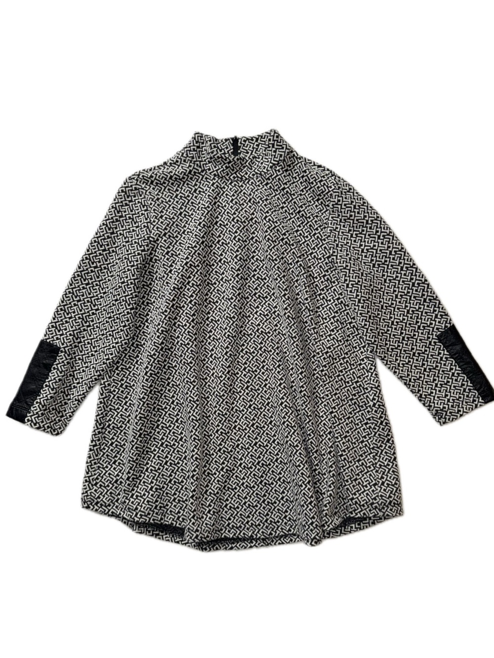 John Mark Black & White Geometric Mock Neck Tunic